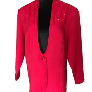 Pride & Joy 70s Geometric Blazer: Vintage Red Jacket Gold Dots, Plus Size 22W